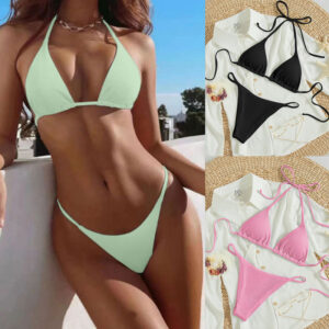 Hanging Neck Tie Bikini Multi-color