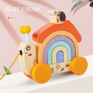 Wooden Children's Rainbow Snail Tractor