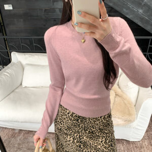 Soft Pink Round Neck Knit Top For Women