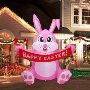 Inflatable Easter Bunny 1.5 Meters Inflatable Pink Cute Bunny Led Light-Emitting Air Model Yard Decoration